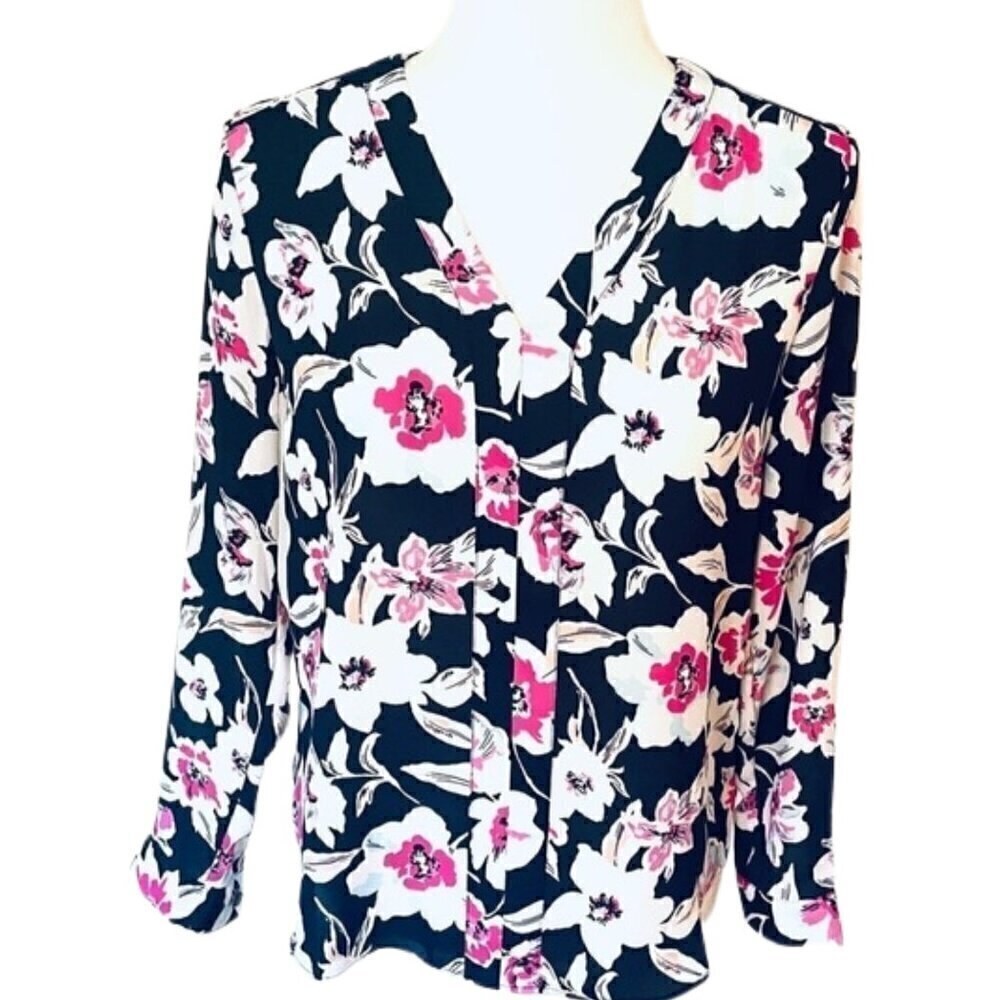 Banana Republic - Petite Long Sleeve Blouse – Navy & Pink Floral - Size XS